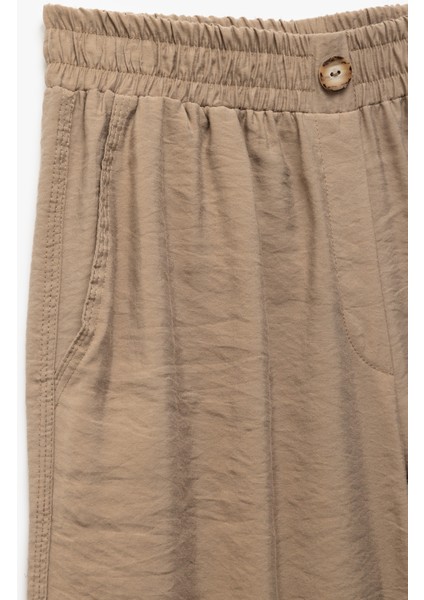 Modal Kumaş Düğmeli Yan Cepli Düz Bol Paça Pantolon
