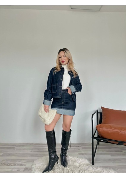 Kadın Denim Etek Ceket Takım Mavi fiyatları