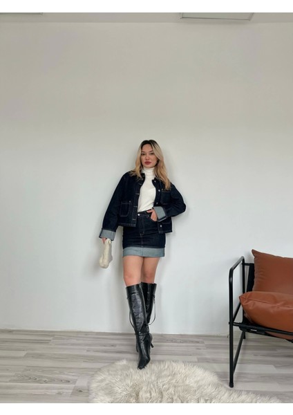 Kadın Denim Etek Ceket Takım Mavi fırsatları