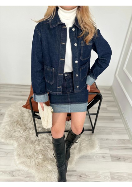 Kadın Denim Etek Ceket Takım Mavi indirimleri