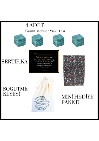 Doğal Granit Mermer Viski Taşı 4’lü Özel Seri Sertifikalı modelleri