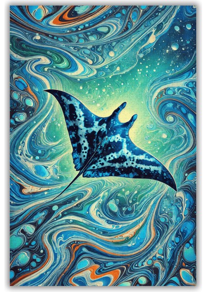 The Reef Desing Vatoz Deseneli Mavi Deniz Temalı Kaymaz Dijital Baskı Halı Oturma Odası Halısı