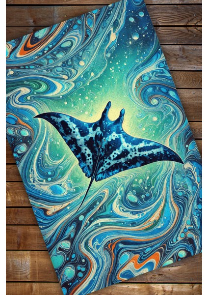 The Reef Desing Vatoz Deseneli Mavi Deniz Temalı Kaymaz Dijital Baskı Halı Oturma Odası Halısı