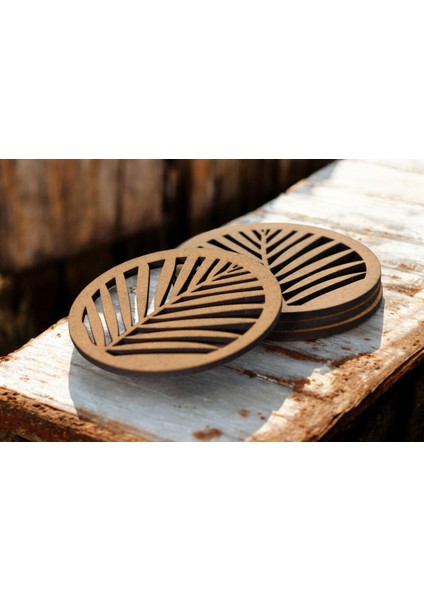 Ylndesign Wood&craft - Tropikal Esintilerle Sofralarınıza Ferahlık Katın Lazer Kesim Ahşap Palmiye Yaprağı Bardak Altlığı