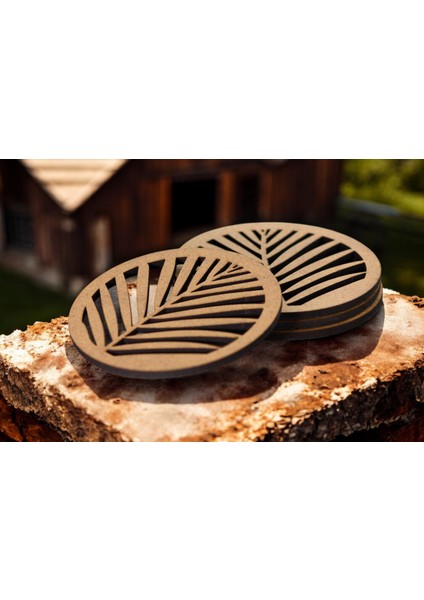 Ylndesign Wood&craft - Tropikal Esintilerle Sofralarınıza Ferahlık Katın Lazer Kesim Ahşap Palmiye Yaprağı Bardak Altlığı fiyatları