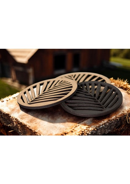Ylndesign Wood&craft - Tropikal Esintilerle Sofralarınıza Ferahlık Katın Lazer Kesim Ahşap Palmiye Yaprağı Bardak Altlığı modelleri