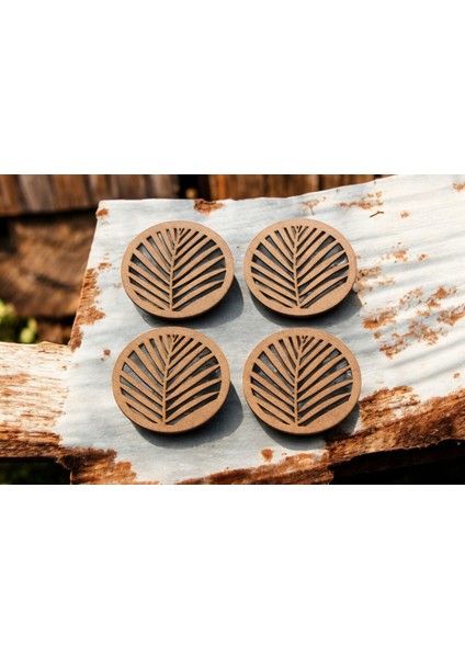 Ylndesign Wood&craft - Tropikal Esintilerle Sofralarınıza Ferahlık Katın Lazer Kesim Ahşap Palmiye Yaprağı Bardak Altlığı fırsatları