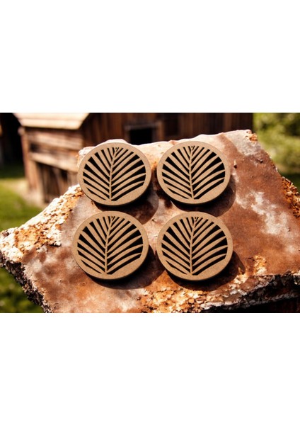Ylndesign Wood&craft - Tropikal Esintilerle Sofralarınıza Ferahlık Katın Lazer Kesim Ahşap Palmiye Yaprağı Bardak Altlığı indirimleri