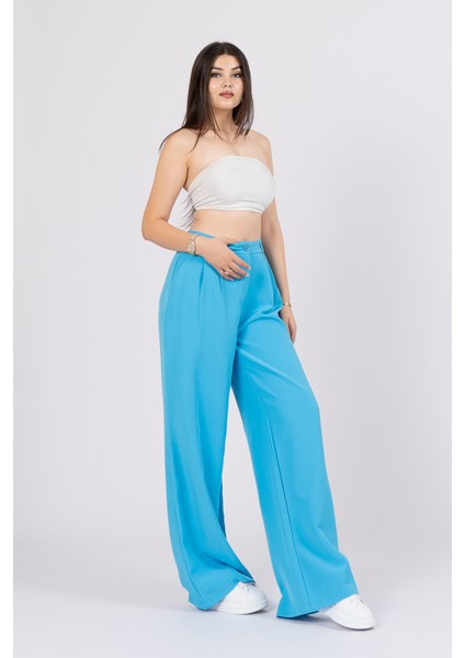 30144 Ön Çift Pileli Salaş Plazzo Cepli Pantolon modelleri