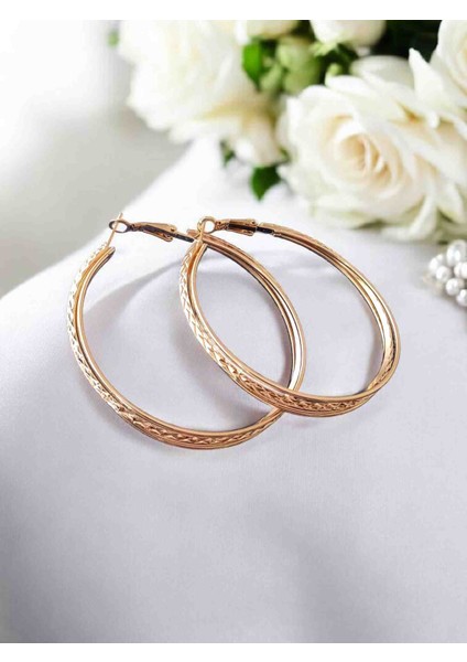 316L Gold Çelik Kararmaz Büyük Boy Telkari Halka Küpe