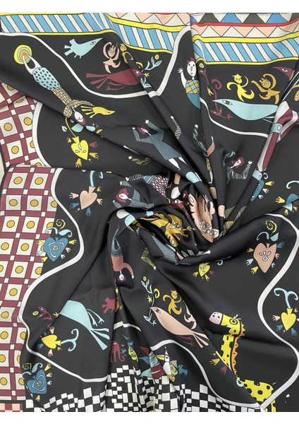 Scarf Figür Siyah/bordo Fular 100*100