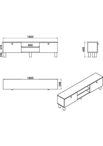 Esma Bohem Ayaklı Kapaklı Tv Ünitesi Tv Sehpası 180 cm . ESM04