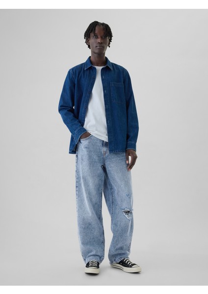 Erkek Mavi Baggy Jean Pantolon