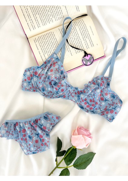 Butterfly Tül Çiçek Desenli Balenli Kapsız Fırfırlı Iç Çamaşırı Takımı