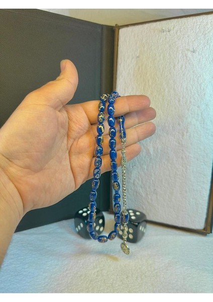 Altın Varaklı Tesbih Lacivert Renkli Kapsül Kesim T-18