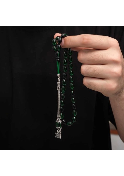 Gümüş Püskül Sıkma Kehribar Tesbih