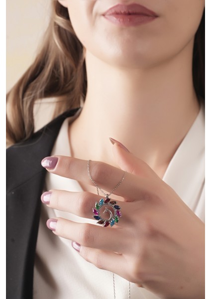 925 Ayar Gümüş Rodyum Kaplamalı Tavus Kuşu Kolye