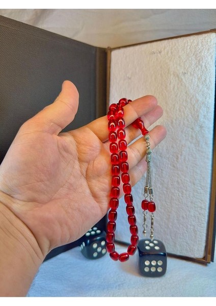 Ateş Kehribar Tesbih Kırmızı Renkli Kapsül Kesim T-84