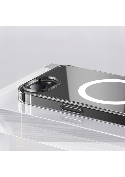 iPhone 16E Kılıf Magsafe Şarj Özellikli Şeffaf Sert Pc Zore Embos Kapak -116033