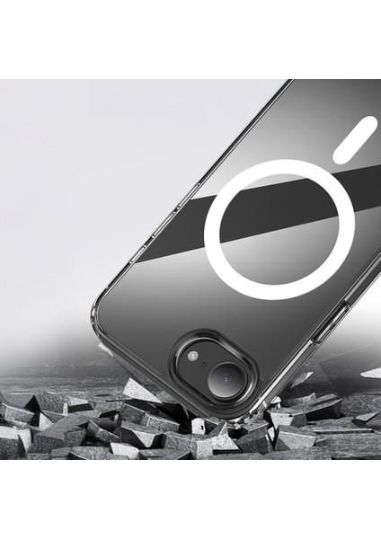 iPhone 16E Kılıf Magsafe Şarj Özellikli Şeffaf Sert Pc Zore Embos Kapak -116033