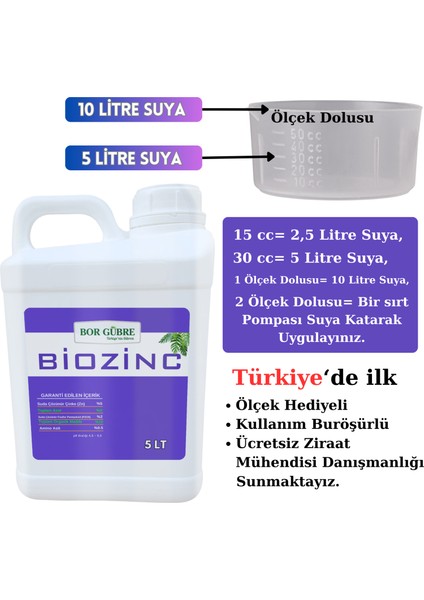 Biozinc - 5lt Çinko Sıvı Organik Madde Gübresi