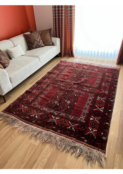158 x 223 cm Kırmızı ve Bordo Türk Kilim Halısı, El Dokuması Yün Halı, Canlı Renkler ve Bohem Tarzı, Ev Hediyesi