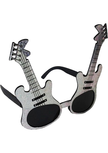 Gümüş Renk Rockn Roll Gitar Şekilli Parti Gözlüğü 15 x 15 cm