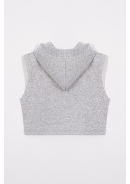Kapüşonlu Sıfır Kol Coffee Baskılı Gri Melanj Renk Kız Çocuk Sweatshirt