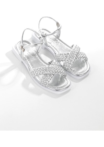 MİA026-1560 Kadın Gümüş-Beyaz El Örgülü Abiye Günlük-Düğün-Eğlence-Tatil Sandaleti modelleri