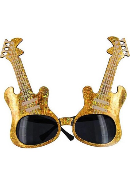 Altın Renk Rockn Roll Gitar Şekilli Parti Gözlüğü 15 x 15 cm