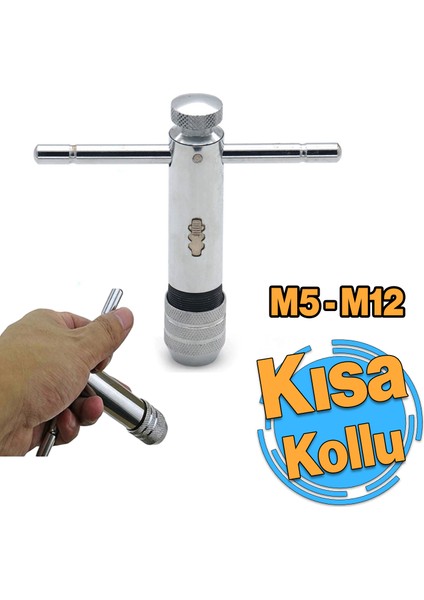 Cırcırlı Diş Açma Kılavuz Kolu No: 2 Manuel Pafta M5 M12 Kısa