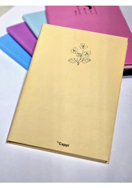 Bycappi Sarı Çiçek Desenli Yazılı A4 160 Yaprak Çizgili Not Defteri