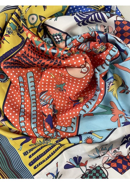 Scarf Sarı Çiçek Fular 100*100
