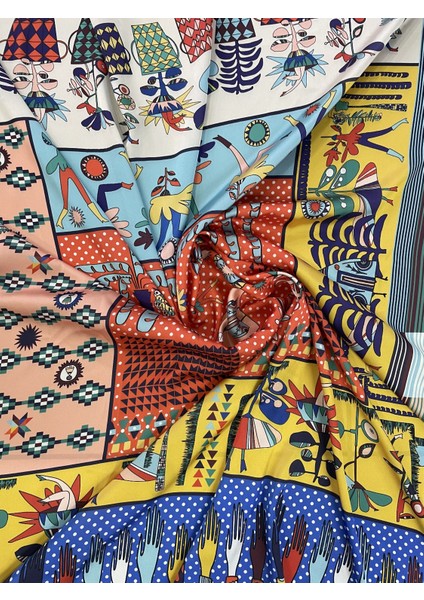 Scarf Sarı Çiçek Fular 100*100
