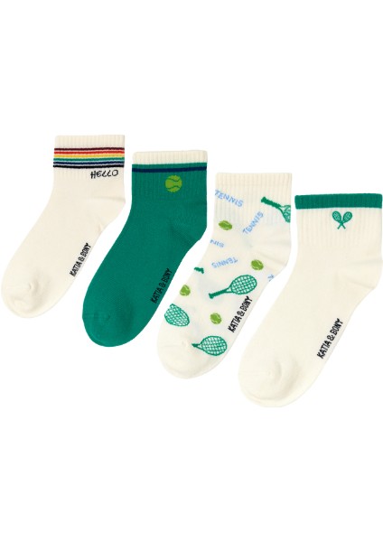 Erkek Tenis Desenli 4'lü Paket Kısa Soket Çorap