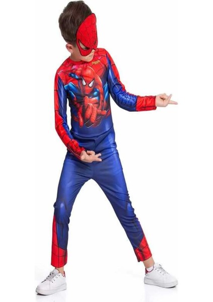 Erkek Çocuk Spiderman Kostümü Maskeli Örümcek Adam Kostümü