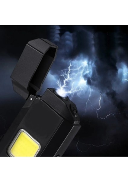 Mini Cob LED Işıklı Type-C Şarjlı Elektronik Gazsız Çakmak, Taşınabilir El Feneri
