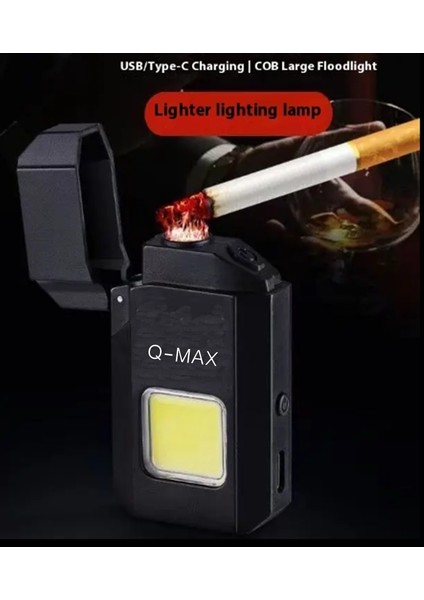 Mini Cob LED Işıklı Type-C Şarjlı Elektronik Gazsız Çakmak, Taşınabilir El Feneri