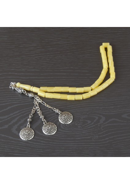 Sıkma Kehribar Alpaka Püskül Kesme Kesim 7X10MM Tesbih - Sarı