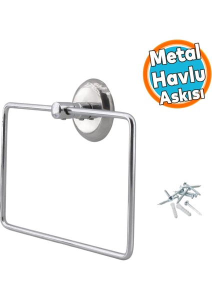 Kare Havluluk Lavabo Banyo Mutfak Aparat Standı Bez Havlu Askısı Paslanmaz Metal Krom Renk Vidalı