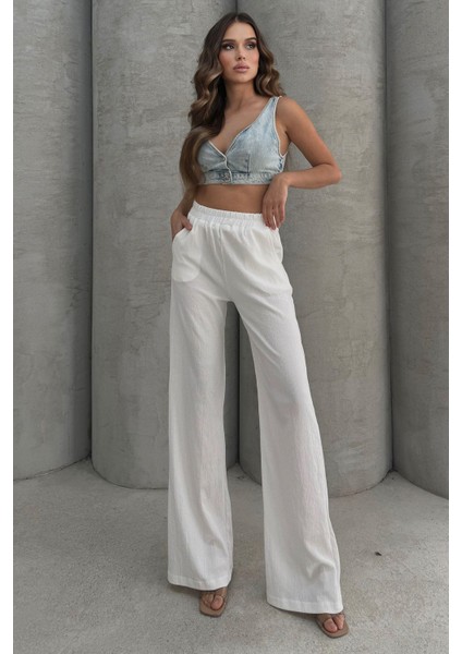 Yumuşacık Yüksel Bel Geniş Paça Likralı Jarse Pantolon Flared fiyatları