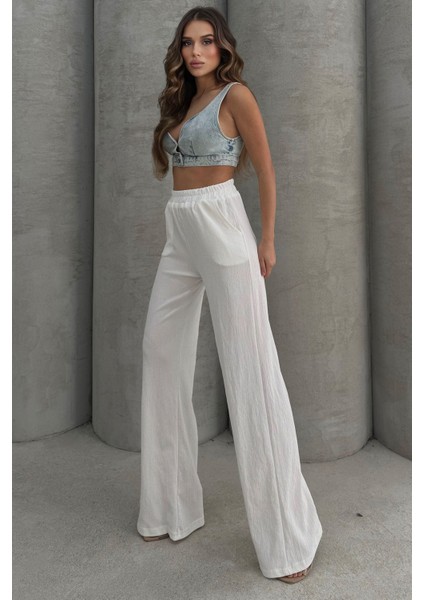 Yumuşacık Yüksel Bel Geniş Paça Likralı Jarse Pantolon Flared indirimleri