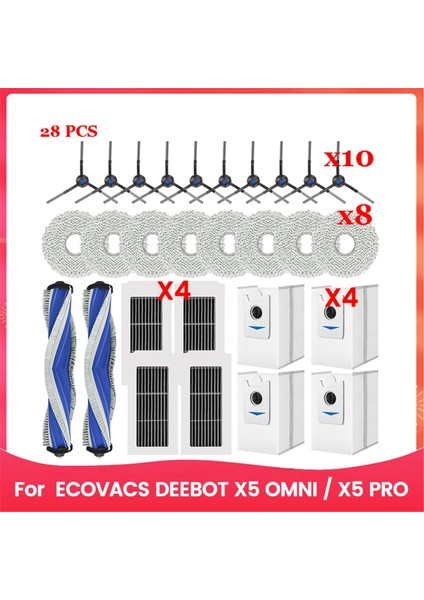 Ecovacs Deeboot X5 Omnı / X5 Pro Robot Süpürge Ana Yan Fırça Hepa Filtre Paspas Bezi Toz Torbaları Aksesuarları (Yurt Dışından)