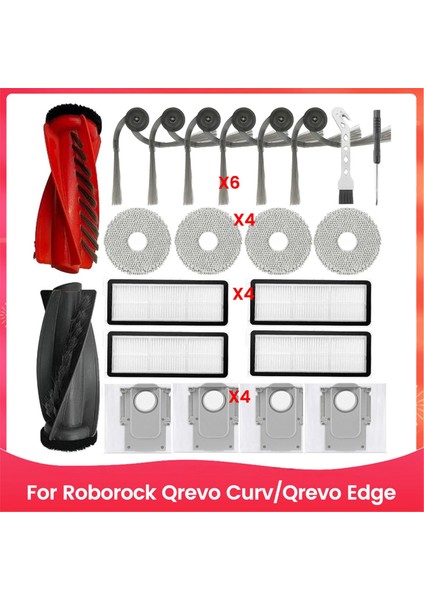Roborock Qrevo Curv/qrevo Edge Robot Süpürge Için Aksesuar Seti Ana Yan Fırça Hepa Filtre Paspas Bezi Toz Torbaları (Yurt Dışından)