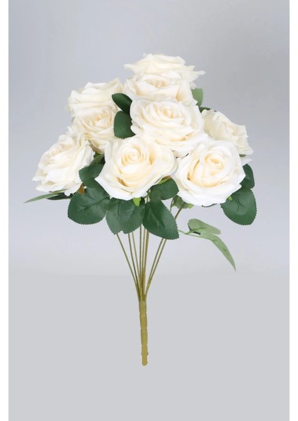 Yapay 9lu Lüx Kat Kat Iri Lodos Gül Demeti Beyaz