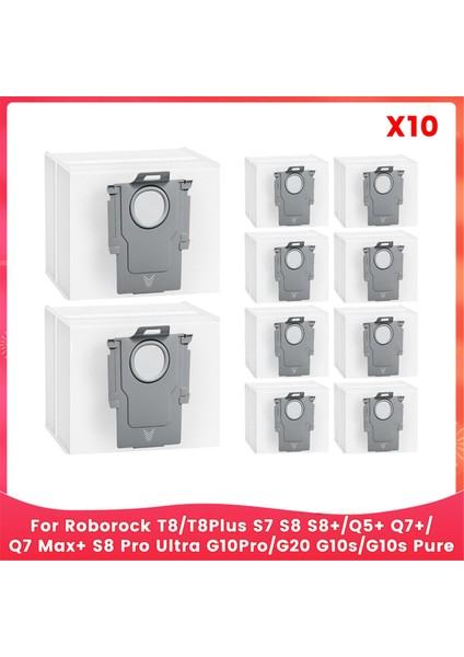 Roborock T8/T8PLUS S7 S8 S8+/q5+ Q7+/q7 Max+ S8 Pro Ultra G10PRO/G20 G10S/G10S Pure Vacuum Parçaları Için Toz Torbası 10 Adet (Yurt Dışından)