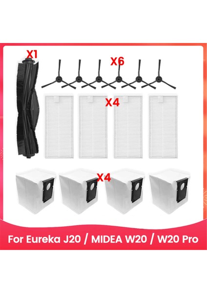 Eureka J20 / Midea W20 / W20 Pro Robot Süpürge Yedek Parçaları Için 15 Adet Ana Yan Fırça Hepa Filtre Toz Torbası (Yurt Dışından)