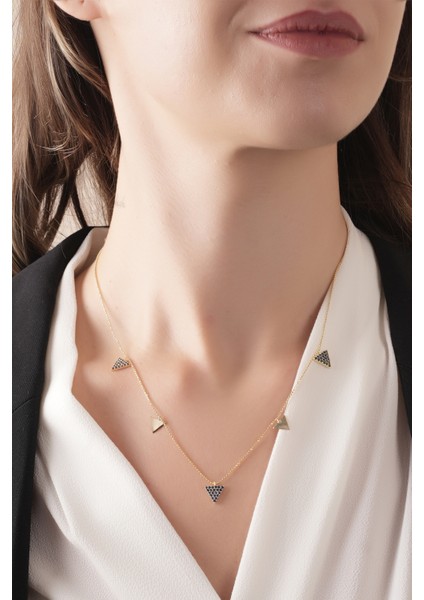 925 Ayar Gümüş Gold Kaplamalı Üçgen Tasarımlı Kolye