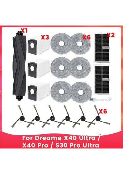 Dreame X40 Ultra / X40 Pro / S30 Pro Ultra Robot Süpürge Ana Yan Fırçalar Hepa Filtreler Paspas Bezi Toz Torbaları (Yurt Dışından)