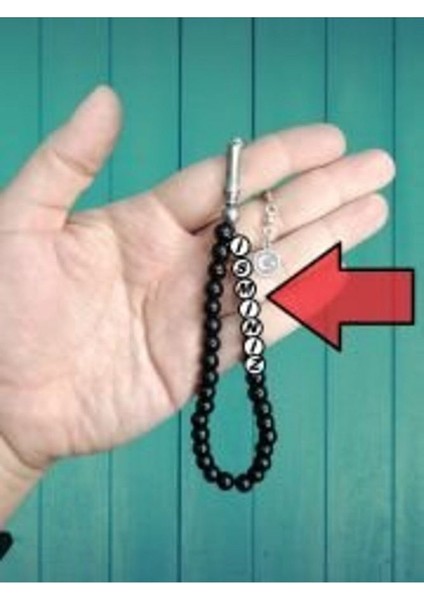 Akgün İsmine Özel Tesbih Kişiselleştirilebilir Hediye Küre Kesim Oniks Taşı Tesbih Onix-19